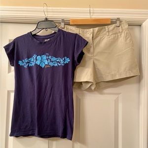 Pipeline “Hibiscus” tee shirt in L, true navy with turquoise print.  100% cotton